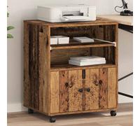 vidaXL printer stand with wheels - rustic brown wood finish - adjustable and spacious design - office and home use - 60x48cm