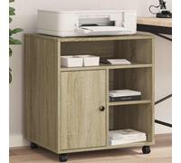 vidaXL Sonoma Oak Printer Stand with Wheels - 60x50x67 cm - Engineered Wood Office Organizer with Storage and Lockable Casters
