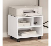 vidaXL White Printer Stand with Wheels - Multifunctional Office Organiser/Side Table, Engineered Wood, 41x32x34.5 cm - Lockable Castors for Stability