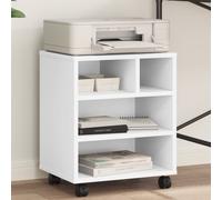 vidaXL White Printer Stand with Wheels - Versatile Office Cart, Engineered Wood, Mobile Storage Unit for Printer/Fax, 41x32x48 cm