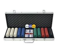 vidaXL Professional Poker Set with 500 Chips and Aluminium Case - Multicolour Plastic Chips, Casino Dice & Playing Cards Included