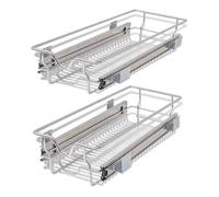 vidaXL Pull-Out Wire Baskets 2-Pack - Silver 300mm - Kitchen Base Larder Organiser - Chrome-Plated Steel - Easy-To-Install Storage Solution