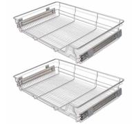 vidaXL Pull-Out Wire Baskets - Kitchen Base Larder Units Storage Organiser - Durable Polished Chrome-Plated Steel - Easy to Clean - 800 mm, Silver