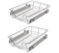 vidaXL Pull-Out Wire Baskets - 2pcs Silver, 400mm for Kitchen, Polished Chrome-plated Steel - Easy Installation, Durable, Fully Extendable