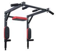 vidaXL Pull Up Bar Dip Station Black and Red 89 x 59 x 70 cm, Home Gym, Modern Power Tower, Durable Exercise Station, Compact Strength Training Unit, Indoor Fitness Gear for Calisthenics