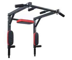 vidaXL Pull Up Bar Dip Station Black and Red 89 x 59 x 70 cm, Home Gym, Modern Power Tower, Durable Exercise Station, Compact Strength Training Unit, Indoor Fitness Gear for Calisthenics