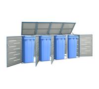 vidaXL Quadruple Wheelie Bin Shed Stainless Steel Garden Garage Trash Bin Shed