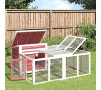 vidaXL Solid Pine Wood Rabbit Hutch-Multi-Level Activity Centre, Outdoor Bunny Cage with Leakproof Tray, Wire Mesh Walls-Mocha, 144x123x67.5 cm