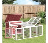 vidaXL Solid Pine Wood Rabbit Hutch-Multi-Level Activity Centre, Outdoor Bunny Cage with Leakproof Tray, Wire Mesh Walls-Mocha, 144x123x67.5 cm