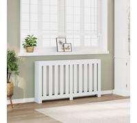 vidaXL Radiator Cover with Heater Slats and Shelf, White Engineered Wood, 149x20x82 cm, Modern Living Room Decor