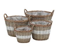 vidaXL 4x Raised Bed Wicker with PE Lining Real Rattan Plant Flower Basket Bin