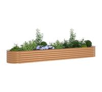 Raised Garden Bed 400 x 80 x 44 cm Galvanised Steel Wood-Look Brown Planter Deep
