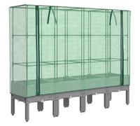 vidaXL Raised Bed Planter with Greenhouse Cover - Light Grey Polypropylene, 160x40x44 cm, Rattan Look - Garden, Balcony, Courtyard