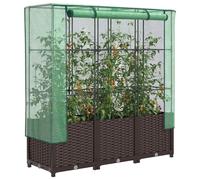 Raised Bed Brown 120x40x138 cm Rattan-Look PP & Iron Frame Green PE Garden Cover
