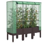 Raised Bed Brown PP Rattan Look with Green PE Cover 120x40x140 cm Iron Frame Zip