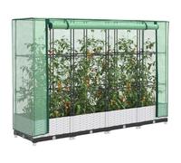 Raised Bed with Greenhouse Brown Rattan PP Iron Tube PE Green Net 160x40x123 cm
