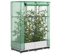 vidaXL Raised Bed with Greenhouse Cover - White Rattan Look Planter - Outdoor Plant Box for Gardens, Patios, and Balconies