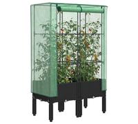 Raised Bed Polypropylene Black w/ PE Cover 80x40x140cm Rattan Look Iron Frame UV