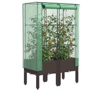 vidaXL Raised Bed Planter with Greenhouse Cover - Brown Polypropylene, Iron Frame, Water-Resistant Polyethylene - Gardening Box for Plants, Herbs, Vegetables, & Flowers - 80x40x44 cm