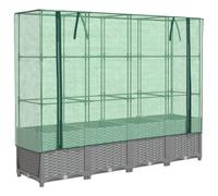 vidaXL Raised Bed with Greenhouse Cover - Rattan Look, Light Grey, Polypropylene, 160x40x138 cm