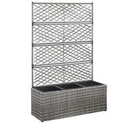 vidaXL Raised Bed with Trellis and 3 Removable Pots - Poly Rattan Grey Outdoor Garden Planter - Weather Resistant and Durable