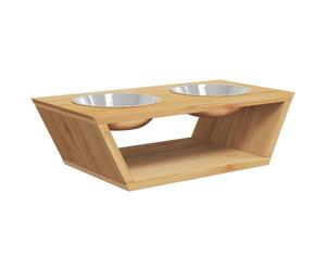 vidaXL Raised Dog Bowls Elevated Dog Bowl Double Raised Bowl with Stand Bamboo