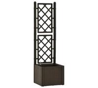 vidaXL Raised Garden Bed with Built-in Trellis and Self-Watering System - Mocha - Indoor/Outdoor Plant Holder - UV, Weather, and Frost Resistant - Rattan Style Plastic Planter Box