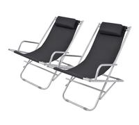 vidaXL Reclining Deck Chairs 2 pcs Steel Black
