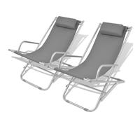 vidaXL Reclining Deck Chairs 2 pcs Steel Grey UK HOT