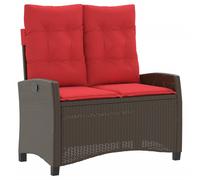 vidaXL Reclining Garden Bench with Cushions Outdoor Bench Brown Poly Rattan