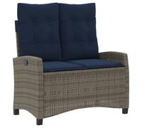vidaXL Reclining Garden Bench with Cushions Outdoor Bench Grey Poly Rattan