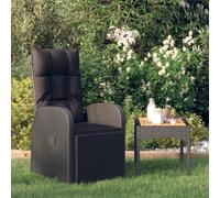 vidaXL Reclining Garden Chair with Cushions Black Poly Rattan
