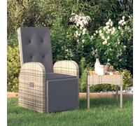 vidaXL Reclining Garden Chair with Cushions Recliner Chair Grey Poly Rattan