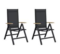 vidaXL Reclining Garden Chairs 2 pcs Black Textilene, Adjustable Backrest, Folda