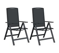 Reclining Garden Chair 2pc Black Textilene Aluminium 58x71x112cm Foldable Set2