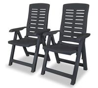 vidaXL 2x Reclining Garden Chairs 60x61x108cm Plastic Anthracite Foldable Seat