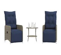 vidaXL Reclining Garden Chairs 2 pcs with Table Grey Poly Rattan