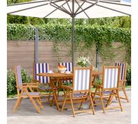 vidaXL Reclining Garden Chairs 6 pcs Blue and White Fabric and Solid Wood
