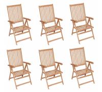 vidaXL 6x Solid Teak Wood Reclining Garden Chairs Wooden Dining Dinner Seat