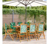 vidaXL Reclining Garden Chairs 8 pcs Green Fabric and Solid Wood