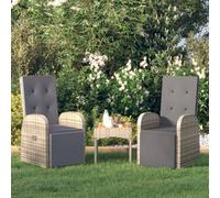 vidaXL 2x Reclining Garden Chairs with Cushions Grey Poly Rattan Recliner