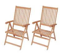vidaXL Reclining Garden Chairs Wooden Dining Dinner Seat 2 pcs Solid Teak Wood