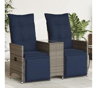 vidaXL Reclining Garden Sofa 2-Seater with Table Grey Poly Rattan