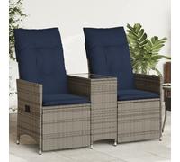 vidaXL Reclining Garden Sofa 2-Seater with Table Grey Poly Rattan