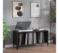 vidaXL Engineered Wood Record Cabinet - Black Vinyl Record Storage for LP's - Multi-Function Side Cabinet & TV Stand with Metal Legs for Living Room or Office