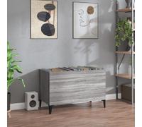 vidaXL Grey Engineered Wood Record Cabinet - Vinyl LP Storage Sideboard, Industrial Metal Legs - Ample Storage Space for Music, Living Room, Bedroom or Office