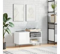 vidaXL Record Cabinet - High Gloss White Engineered Wood, Industrial Iron Feet, LP Storage