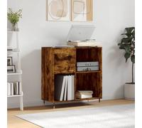 vidaXL Engineered Wood Record Cabinet - Smoked Oak Color - Vinyl Record Storage Unit with Sturdy Top, Industrial Style Iron Feet