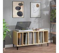 vidaXL Sonoma Oak Record Cabinet Player Stand - Engineered Wood with Metal Legs, Multi-use Sideboard for Vinyls, Office & Living Room Furniture