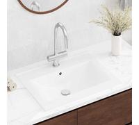 vidaXL White Ceramic Basin Sink for Bathroom, Rectangular Design with Faucet Hole, Built-in or Wall-Mounted, Easy-to-Clean, Modern Yet Elegant Style